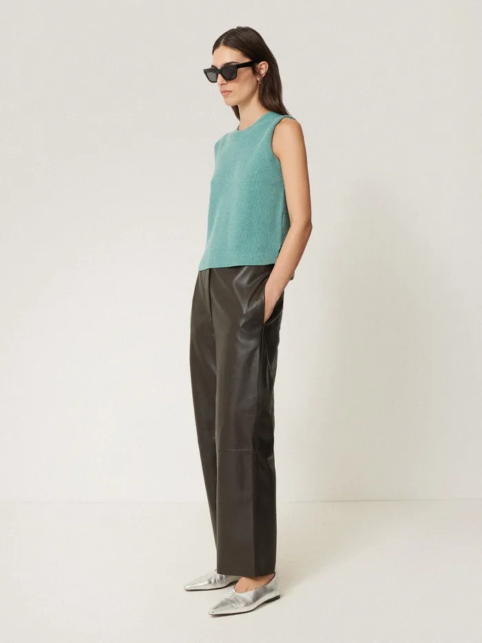 Women Cotton Blend Crew Tank Duck Egg Jigsaw Knitwear and Cashmere