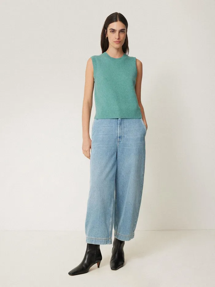Women Cotton Blend Crew Tank Duck Egg Jigsaw Knitwear and Cashmere