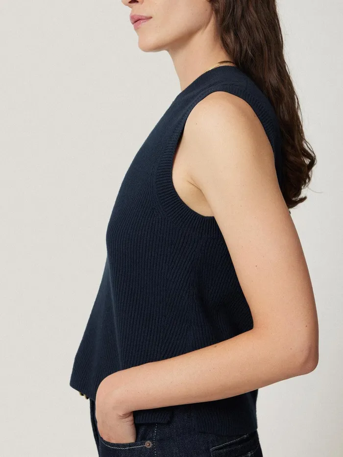 Women Cotton Blend Crew Tank Navy Jigsaw Coords