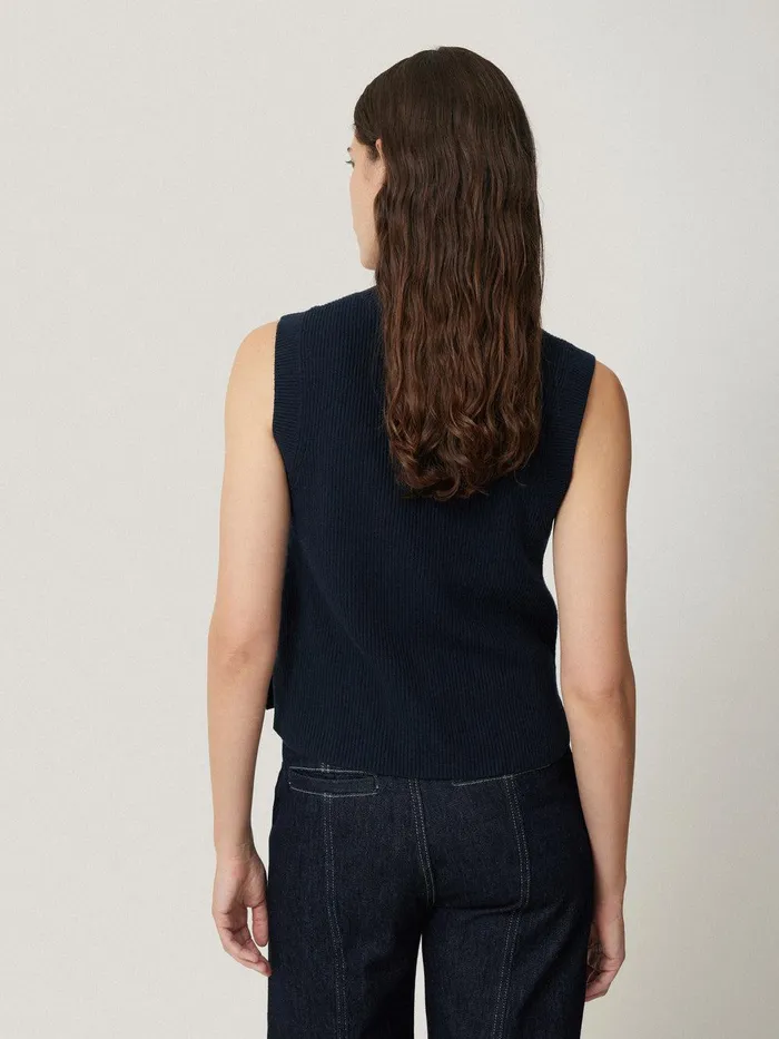 Women Cotton Blend Crew Tank Navy Jigsaw Coords