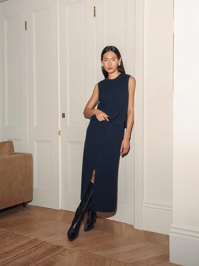 Women Cotton Blend Knitted Skirt Navy Jigsaw Knitwear and Cashmere
