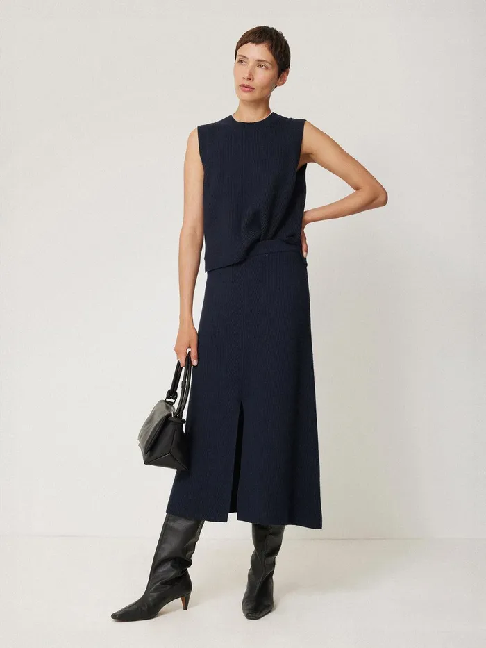 Women Cotton Blend Knitted Skirt Navy Jigsaw Knitwear and Cashmere