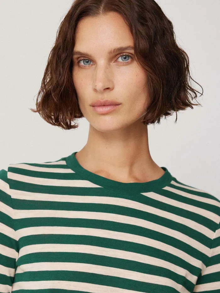 Women Cotton Slub Stripe Long Sleeve Tee Green Jigsaw Pyjamas and Loungewear