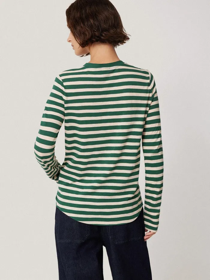 Women Cotton Slub Stripe Long Sleeve Tee Green Jigsaw Pyjamas and Loungewear