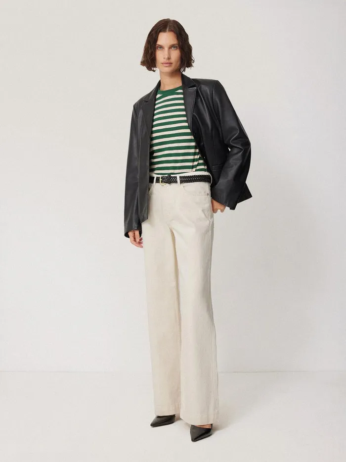 Women Cotton Slub Stripe Long Sleeve Tee Green Jigsaw Pyjamas and Loungewear