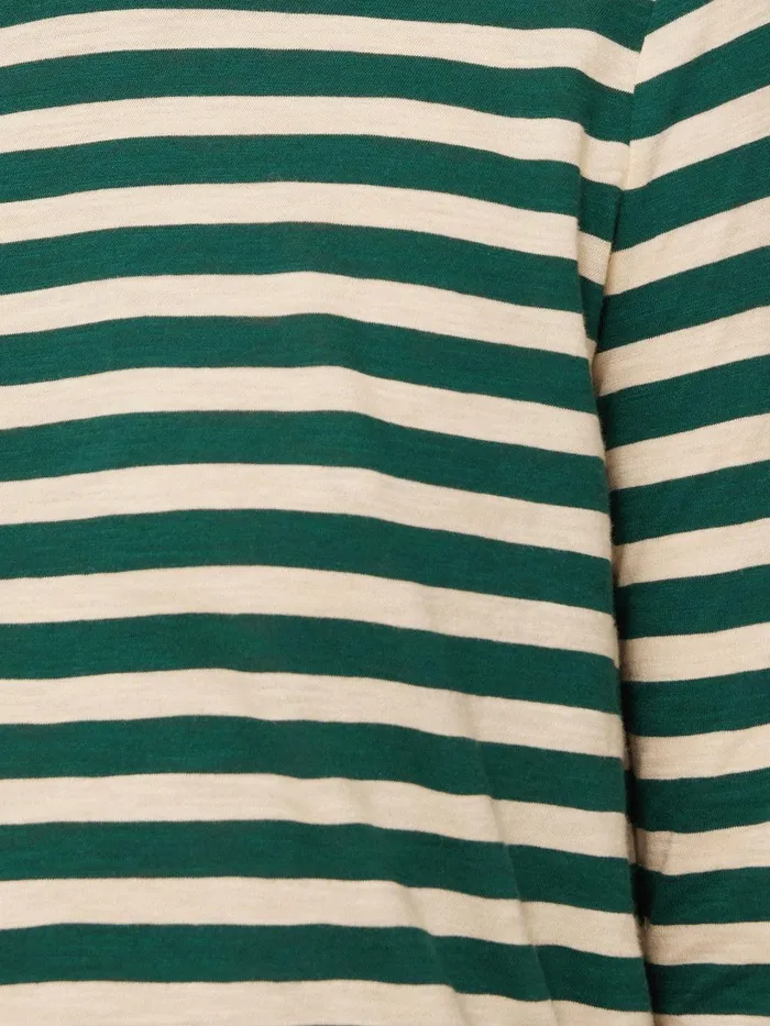 Women Cotton Slub Stripe Long Sleeve Tee Green Jigsaw Pyjamas and Loungewear