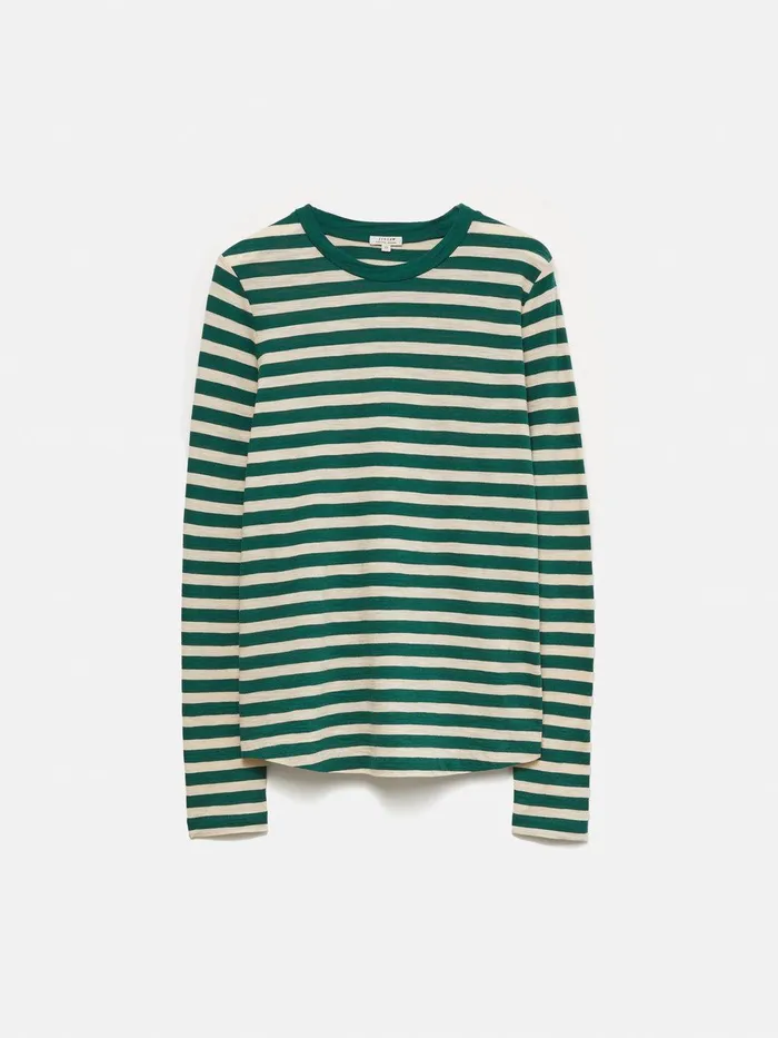 Women Cotton Slub Stripe Long Sleeve Tee Green Jigsaw Pyjamas and Loungewear