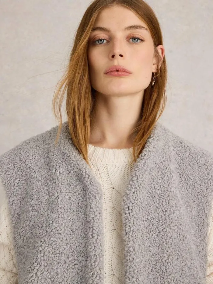 Women Craft Stitch Borg Gilet Light Grey White Stuff Coats and Jackets Women Craft Stitch Borg Gilet Light Grey White Stuff Coats and Jackets