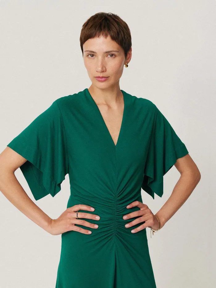 Women Crepe Flutter Sleeve Dress Green Jigsaw Dresses and Jumpsuits