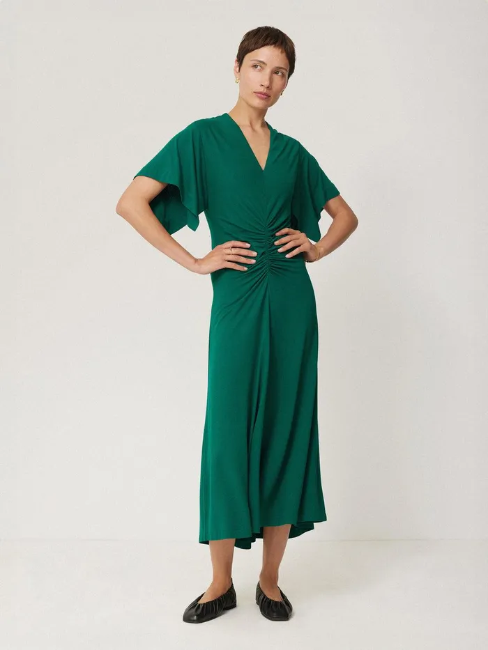 Women Crepe Flutter Sleeve Dress Green Jigsaw Dresses and Jumpsuits