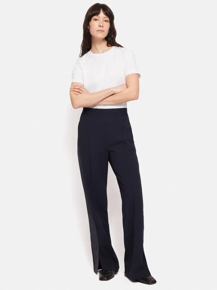 Women Crepe Split Hem Jogger Navy Jigsaw Trousers