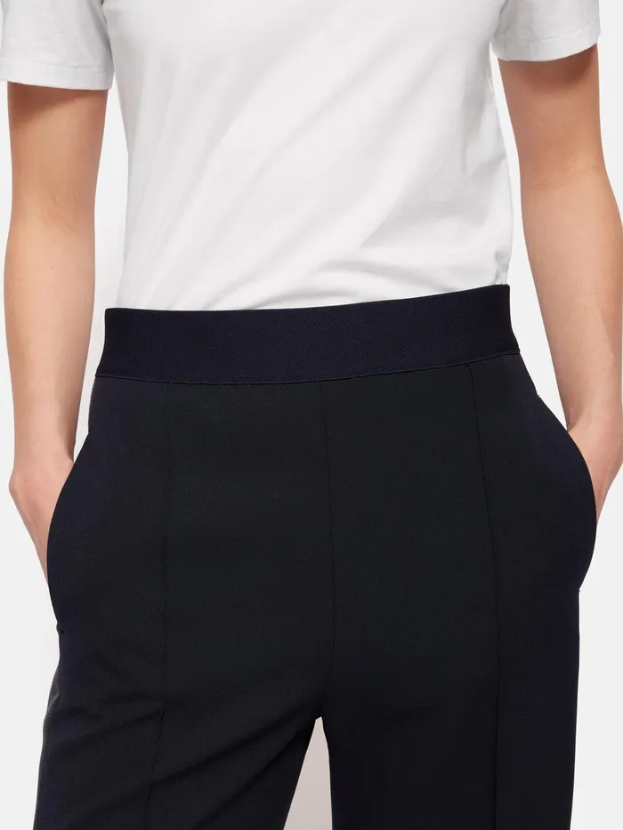 Women Crepe Split Hem Jogger Navy Jigsaw Trousers