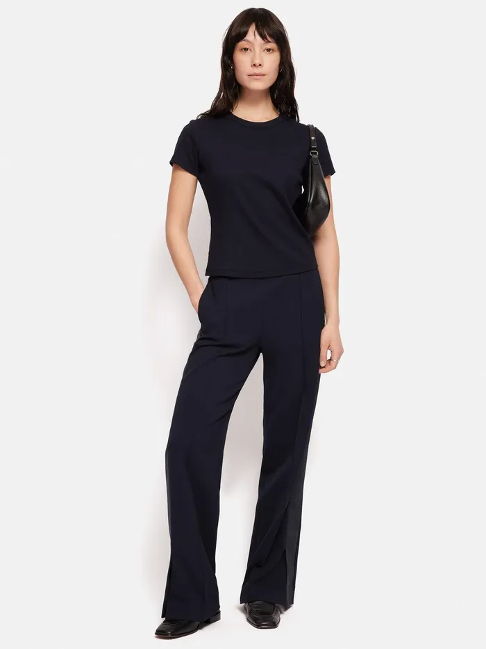 Women Crepe Split Hem Jogger Navy Jigsaw Trousers
