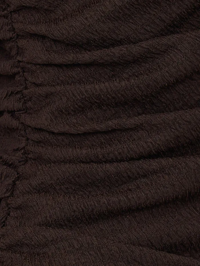 Women Crinkle Ruched Corsage Dress Dark Brown Jigsaw Dresses and Jumpsuits