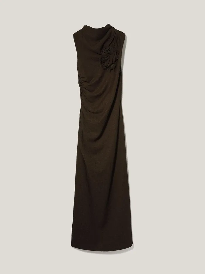Women Crinkle Ruched Corsage Dress Dark Brown Jigsaw Dresses and Jumpsuits