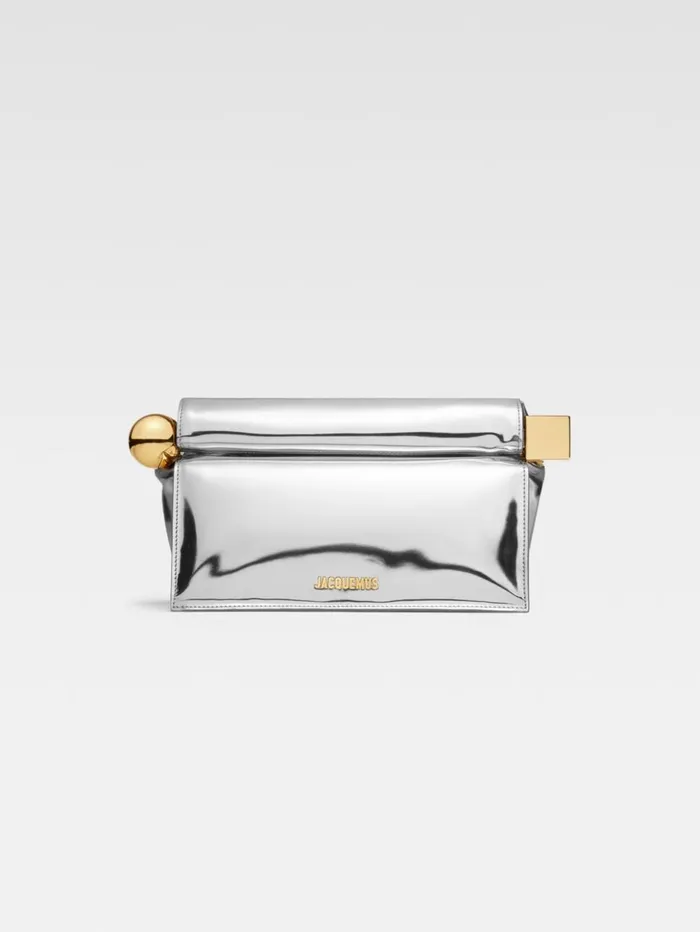 Women Crossbody and Handbags JACQUEMUS The Rond Carr Clutch Silver