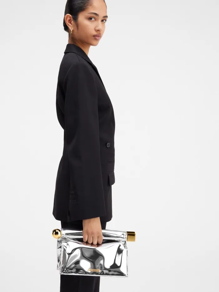 Women Crossbody and Handbags JACQUEMUS The Rond Carr Clutch Silver