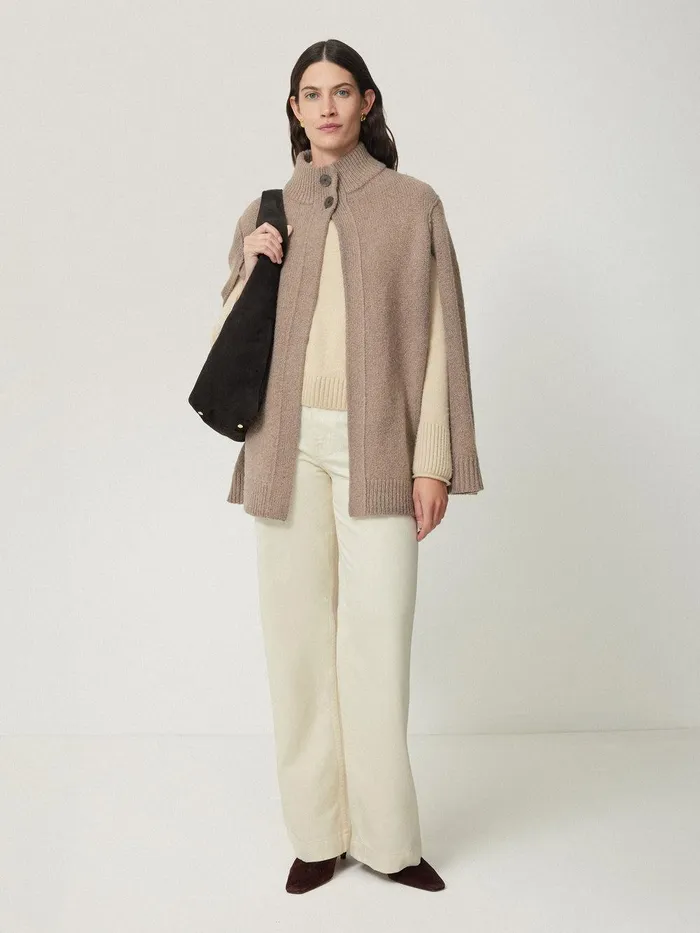 Women Deconstructed Knitted Cape Taupe Jigsaw Knitwear and Cashmere