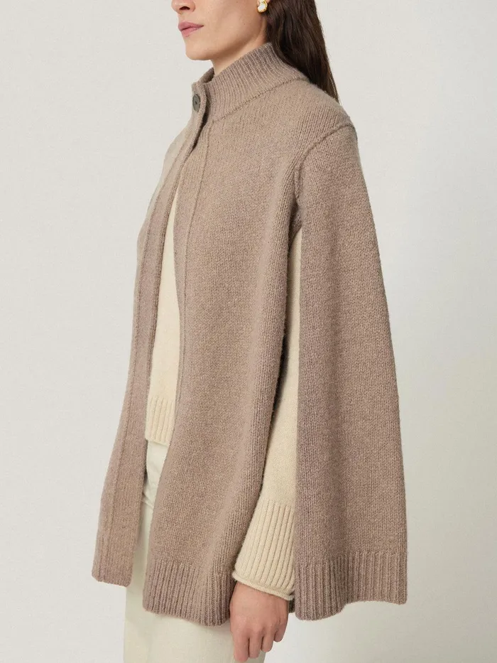 Women Deconstructed Knitted Cape Taupe Jigsaw Knitwear and Cashmere