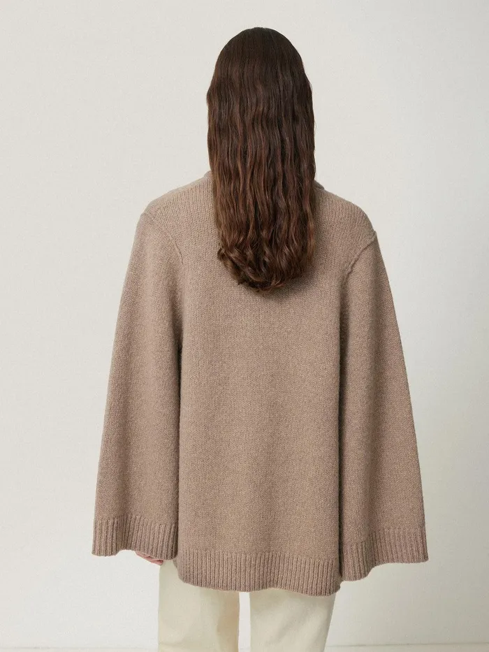 Women Deconstructed Knitted Cape Taupe Jigsaw Knitwear and Cashmere