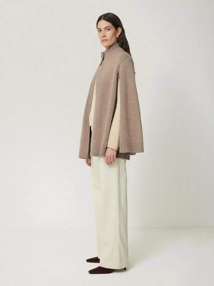 Women Deconstructed Knitted Cape Taupe Jigsaw Knitwear and Cashmere