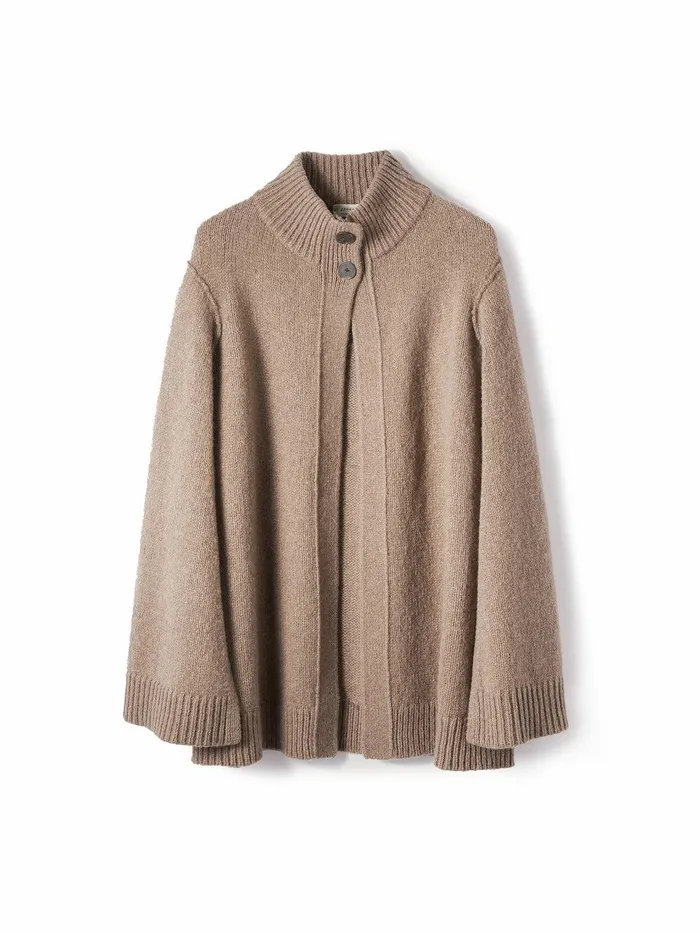 Women Deconstructed Knitted Cape Taupe Jigsaw Knitwear and Cashmere
