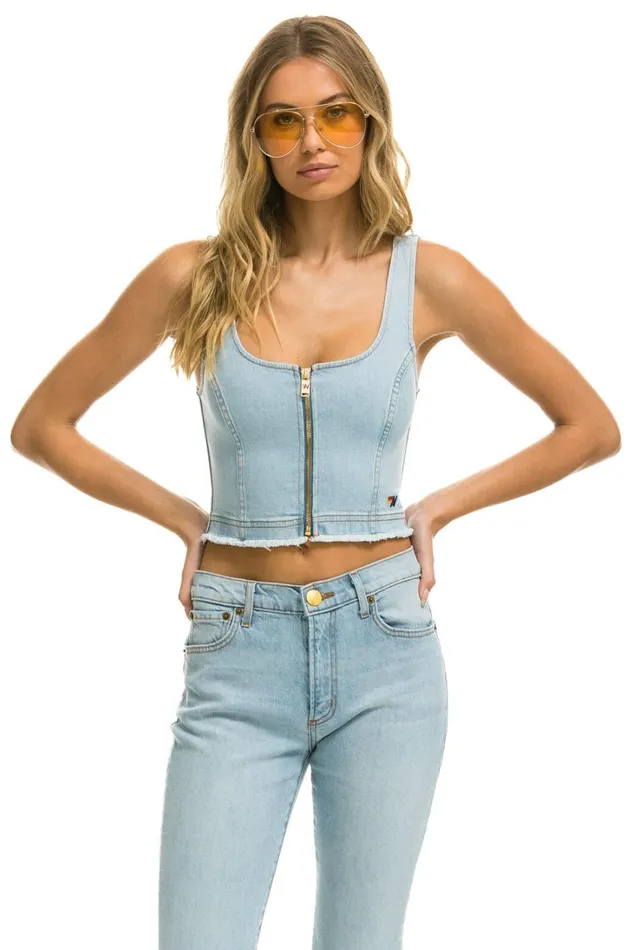 Women Denim Aviator Nation DENIM TOP ZIP FRONT BUSTIER 8211 SUPER LIGHT Women Denim Aviator Nation DENIM TOP ZIP FRONT BUSTIER 8211 SUPER LIGHT