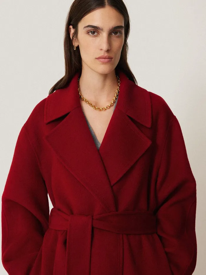 Women Double Faced Cocoon Wrap Coat Red Jigsaw Coats and Jackets
