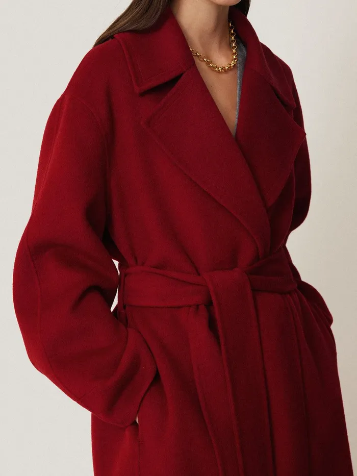 Women Double Faced Cocoon Wrap Coat Red Jigsaw Coats and Jackets