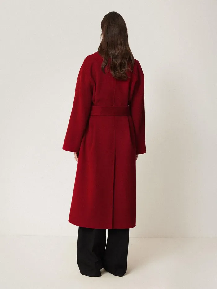 Women Double Faced Cocoon Wrap Coat Red Jigsaw Coats and Jackets