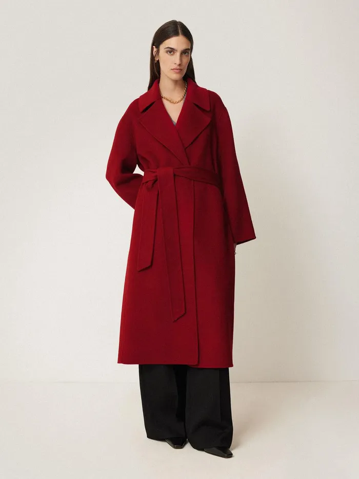 Women Double Faced Cocoon Wrap Coat Red Jigsaw Coats and Jackets