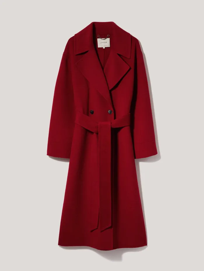 Women Double Faced Cocoon Wrap Coat Red Jigsaw Coats and Jackets