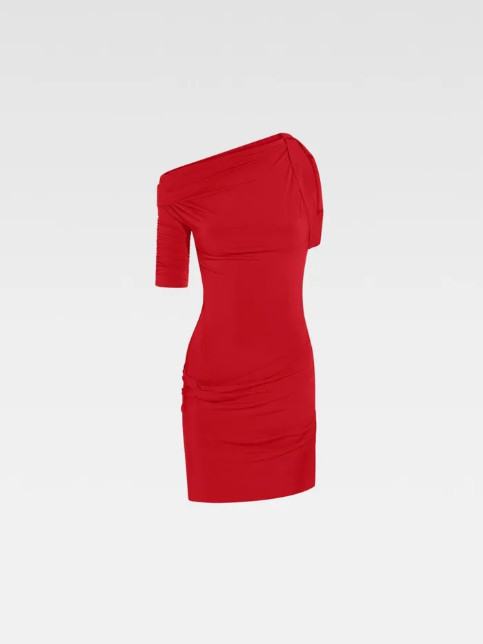 Women Dresses and Skirts JACQUEMUS The Drapeado Mini Dress Dark Red Women Dresses and Skirts JACQUEMUS The Drapeado Mini Dress Dark Red