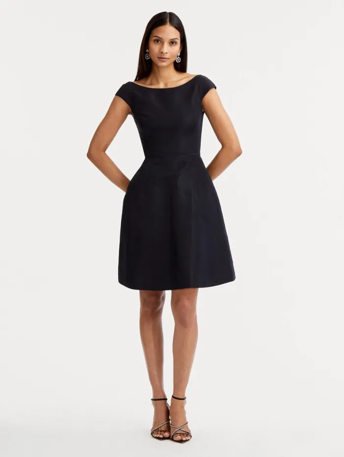 Women Dresses Oscar De La Renta Cap Sleeve Ruffle Back Dress Dark Navy Women Dresses Oscar De La Renta Cap Sleeve Ruffle Back Dress Dark Navy