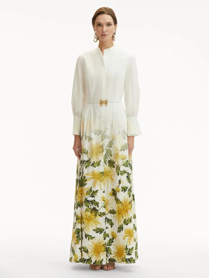 Women Dresses Oscar De La Renta Chrysanthemum Fade Cotton Poplin Dress Yellow White Women Dresses Oscar De La Renta Chrysanthemum Fade Cotton Poplin Dress Yellow White