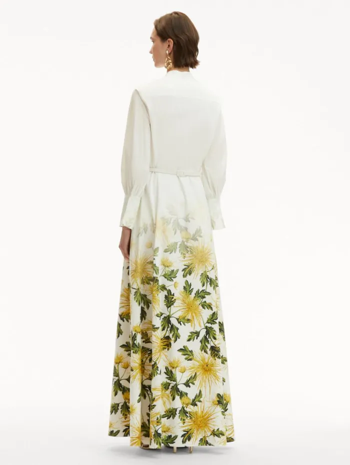 Women Dresses Oscar De La Renta Chrysanthemum Fade Cotton Poplin Dress Yellow White Women Dresses Oscar De La Renta Chrysanthemum Fade Cotton Poplin Dress Yellow White