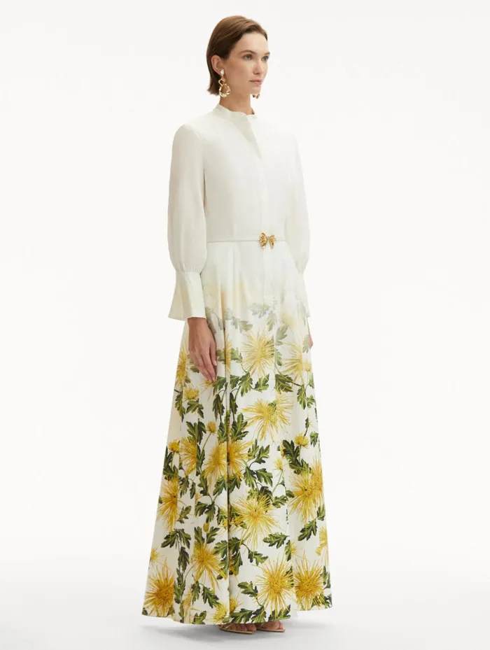 Women Dresses Oscar De La Renta Chrysanthemum Fade Cotton Poplin Dress Yellow White Women Dresses Oscar De La Renta Chrysanthemum Fade Cotton Poplin Dress Yellow White
