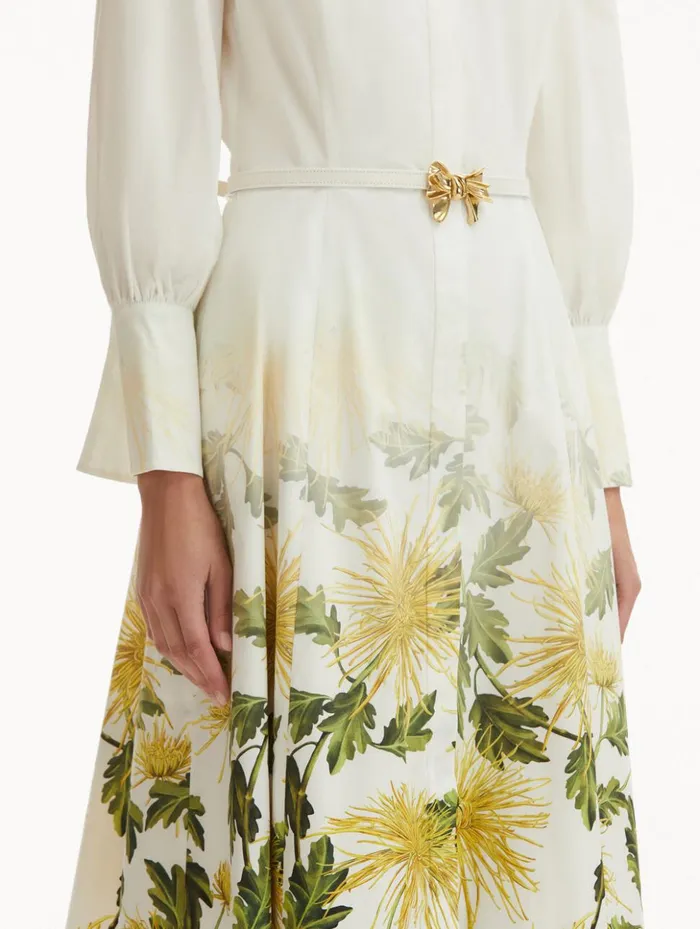 Women Dresses Oscar De La Renta Chrysanthemum Fade Cotton Poplin Dress Yellow White Women Dresses Oscar De La Renta Chrysanthemum Fade Cotton Poplin Dress Yellow White