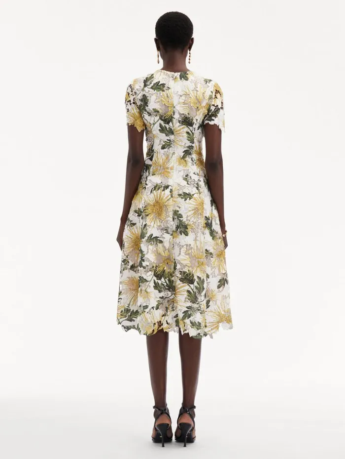 Women Dresses Oscar De La Renta Chrysanthemum Guipure Dress Yellow Ivory