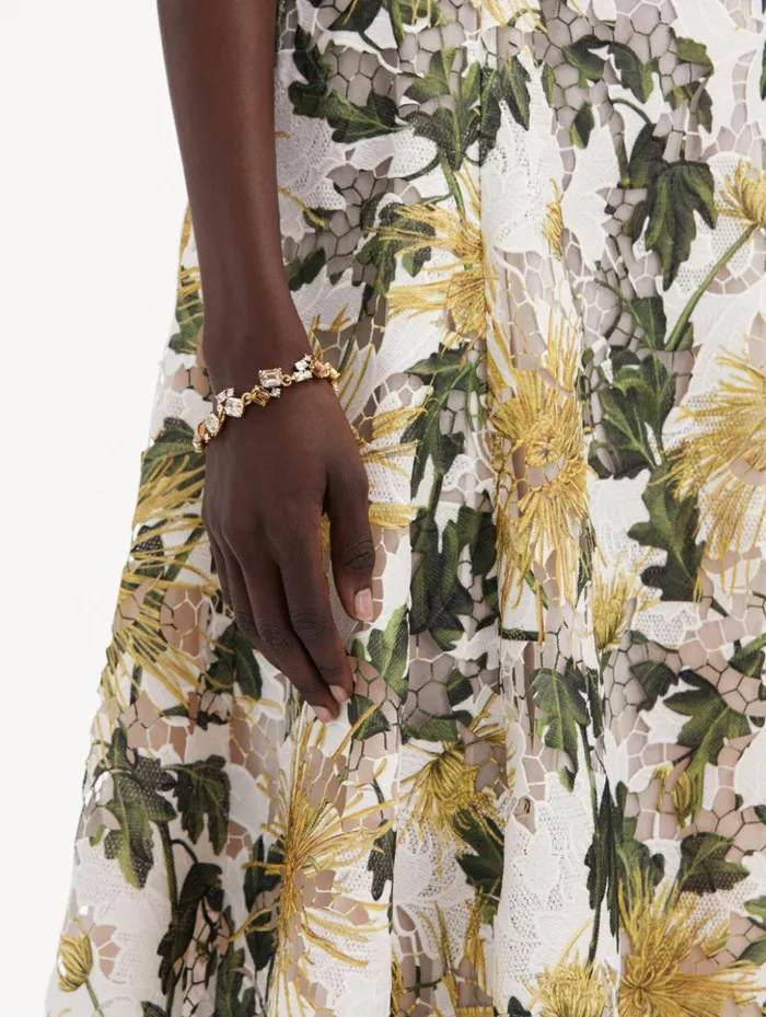 Women Dresses Oscar De La Renta Chrysanthemum Guipure Dress Yellow Ivory