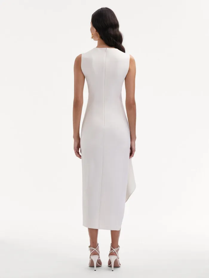 Women Dresses Oscar De La Renta Draped Asymmetrical Wool Dress Off White Women Dresses Oscar De La Renta Draped Asymmetrical Wool Dress Off White