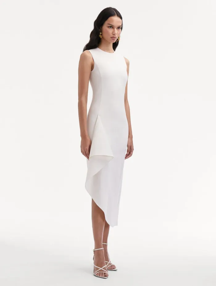Women Dresses Oscar De La Renta Draped Asymmetrical Wool Dress Off White Women Dresses Oscar De La Renta Draped Asymmetrical Wool Dress Off White