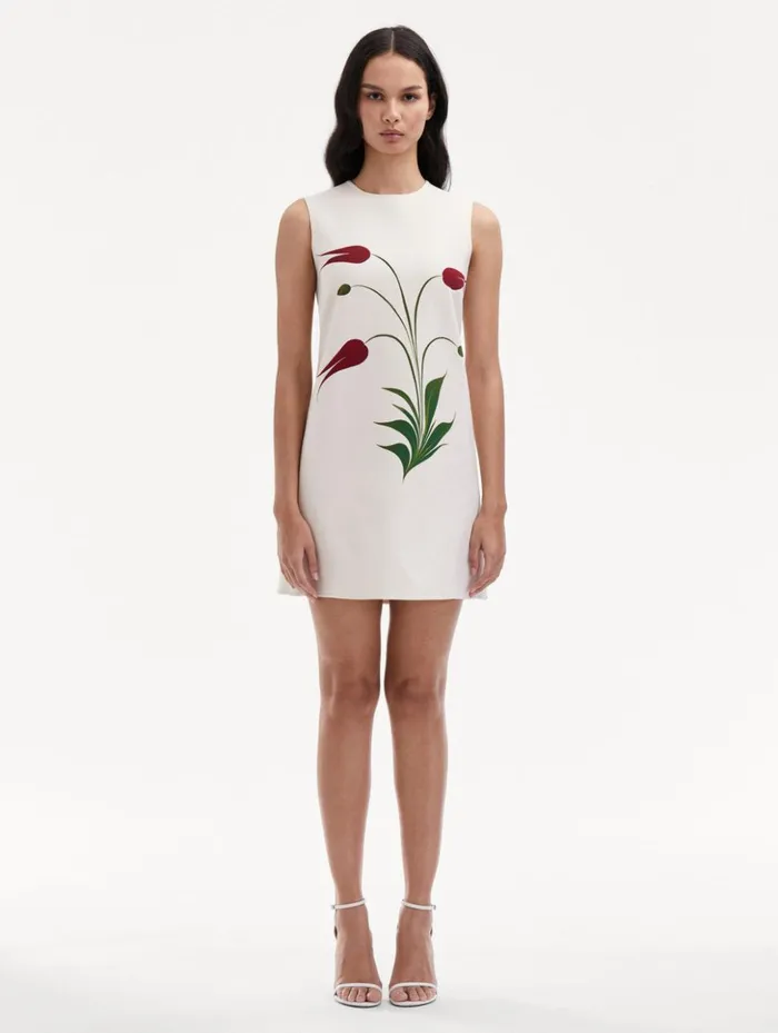 Women Dresses Oscar De La Renta Marbled Tulip Shift Dress Ivory Red