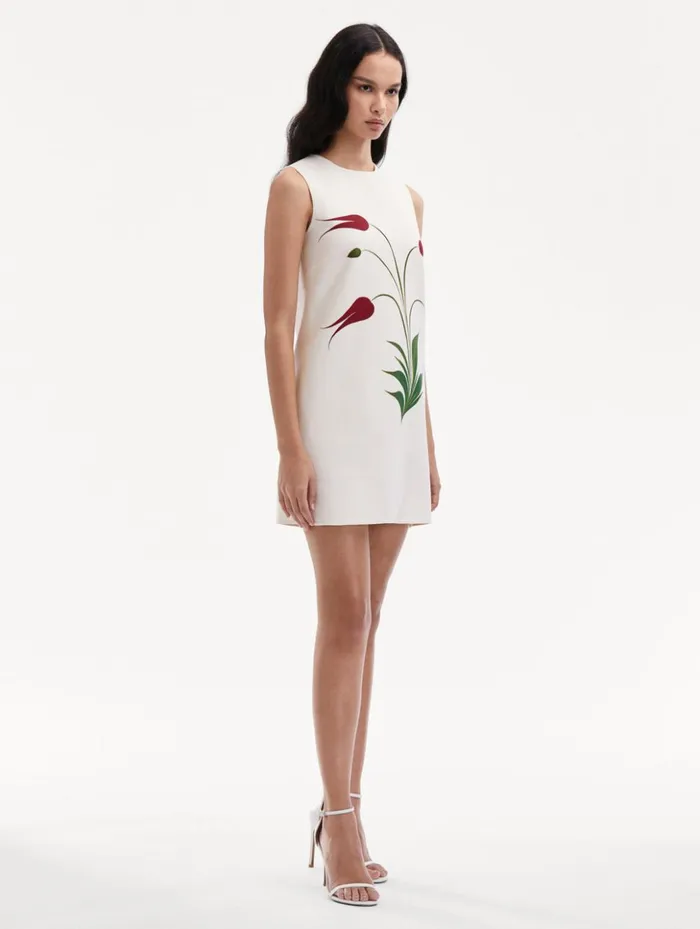 Women Dresses Oscar De La Renta Marbled Tulip Shift Dress Ivory Red