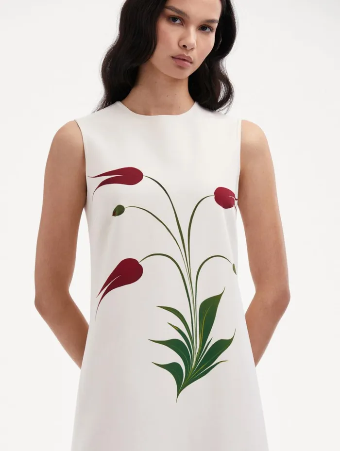 Women Dresses Oscar De La Renta Marbled Tulip Shift Dress Ivory Red