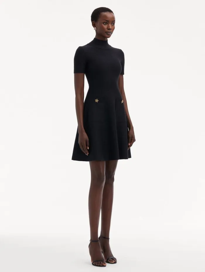 Women Dresses Oscar De La Renta O Flower Knit Mini Dress Charcoal Women Dresses Oscar De La Renta O Flower Knit Mini Dress Charcoal