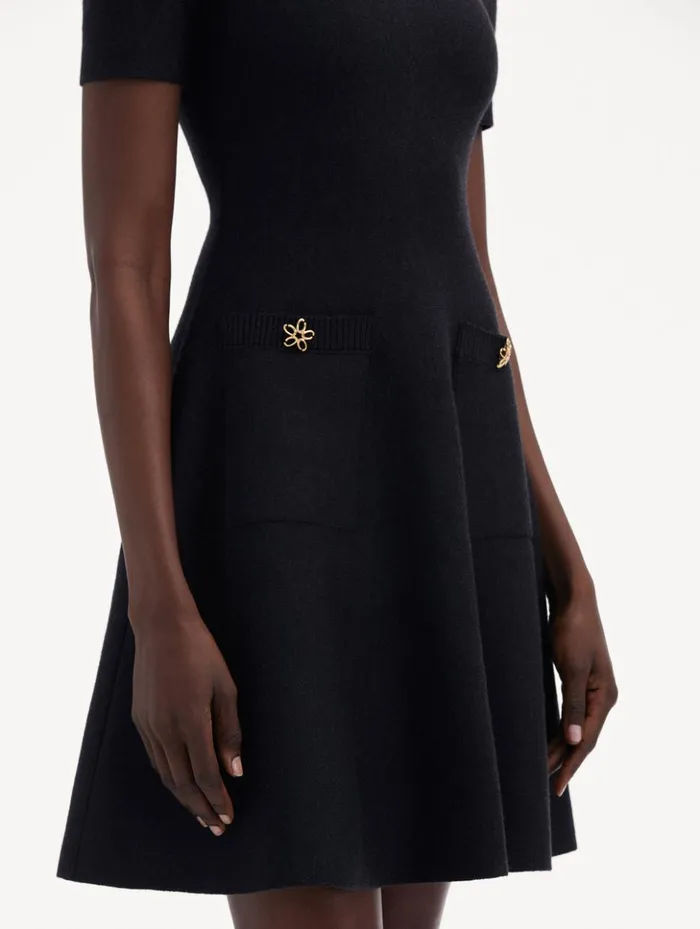 Women Dresses Oscar De La Renta O Flower Knit Mini Dress Charcoal Women Dresses Oscar De La Renta O Flower Knit Mini Dress Charcoal
