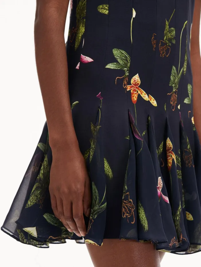 Women Dresses Oscar De La Renta Orchid Cady Inset Mini Dress Navy Multi