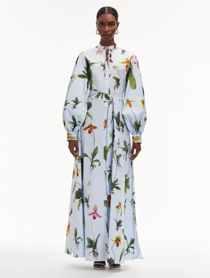 Women Dresses Oscar De La Renta Orchid Cotton Poplin Caftan Light Blue Multi Women Dresses Oscar De La Renta Orchid Cotton Poplin Caftan Light Blue Multi