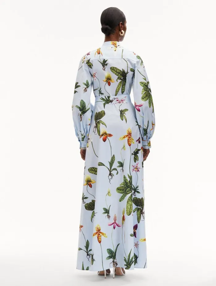 Women Dresses Oscar De La Renta Orchid Cotton Poplin Caftan Light Blue Multi Women Dresses Oscar De La Renta Orchid Cotton Poplin Caftan Light Blue Multi